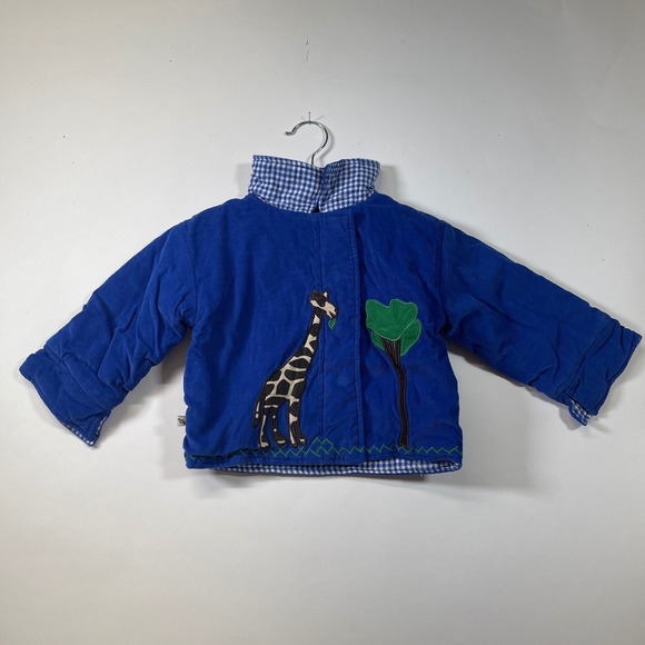Coco Bonbons Royal Blue Corduroy Giraffe Tree Quilted Baby Jacket 6-12 - Picture 1 of 6